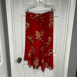 Floral Burnt Orange Color Midi Skirt Size L